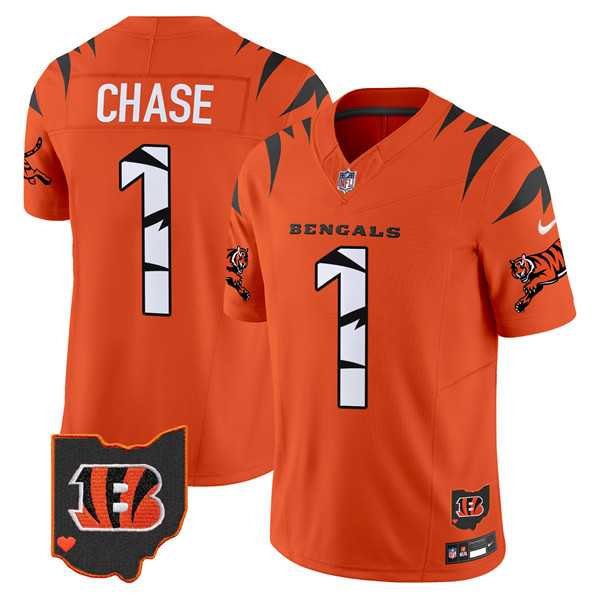 Mens Cincinnati Bengals #1 JaMarr Chase Orange F.U.S.E. Special Vapor Untouchable Limited Stitched Jersey Dyin